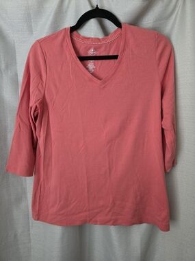 St. John’s Bay Coral Orange Cotton Tee (L) – 3/4 Sleeve, Spring Essential